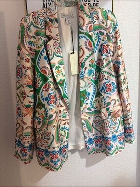 Rachel Zoe Cream Paisley Blazer with Green & Blue Accents